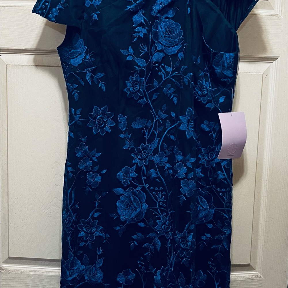 JS Collections Asymmetrical Dress in Blue Floral